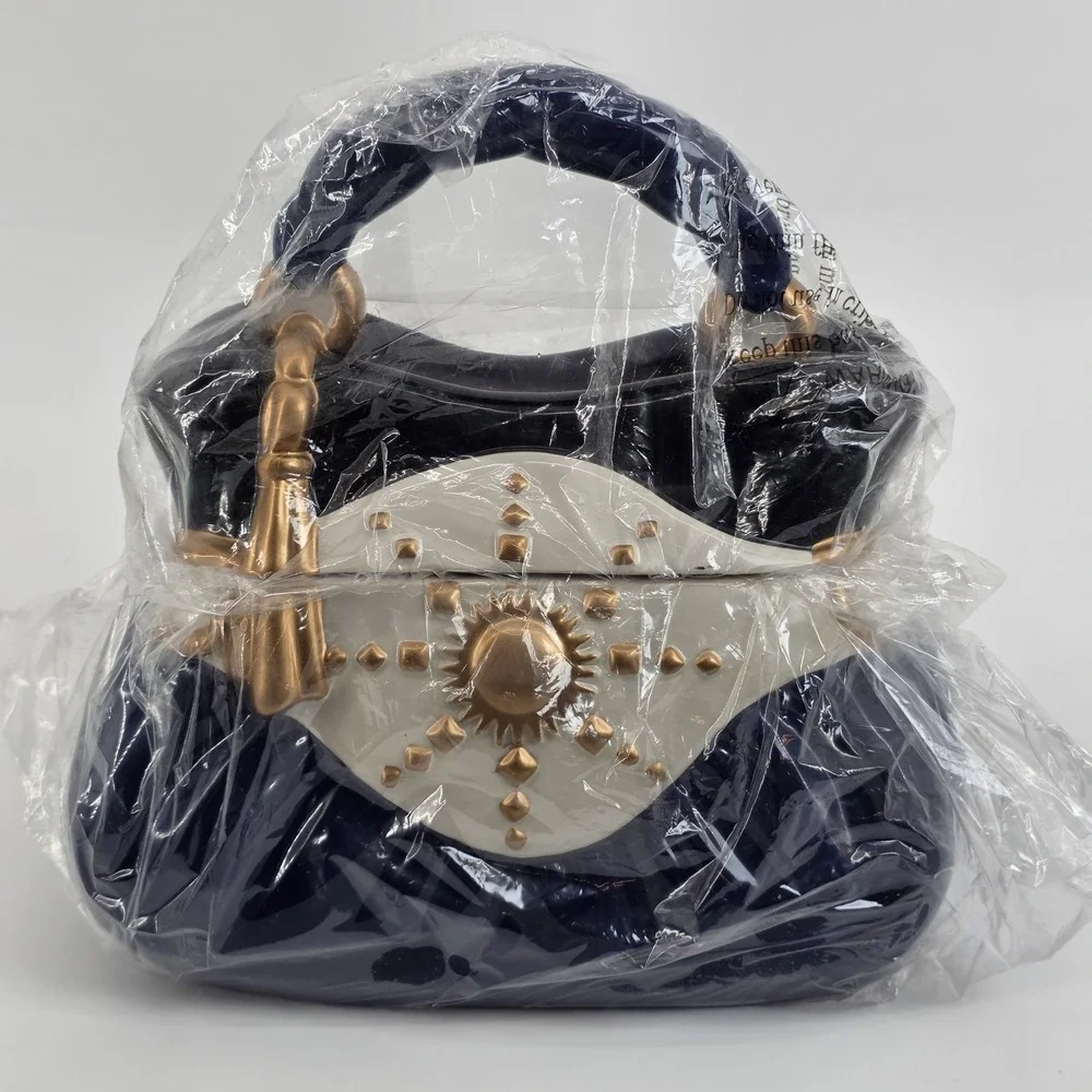 David's Cookies Handbag Cookie Jar : Navy Blue & Gold Purse Vintage